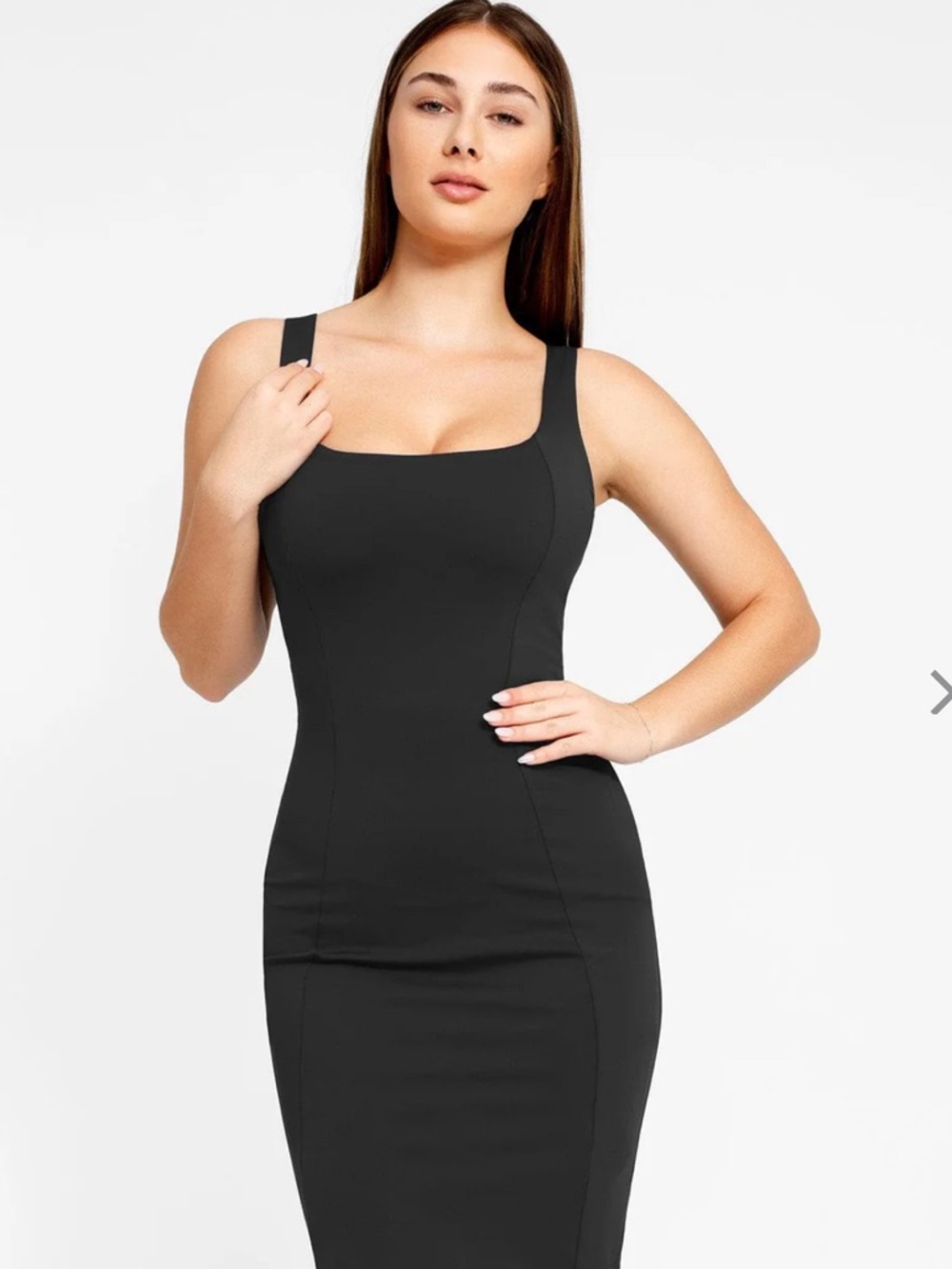 NWT FAMOUS POPILUSH Black Midi Shapewear Dress with Square Neck (large)